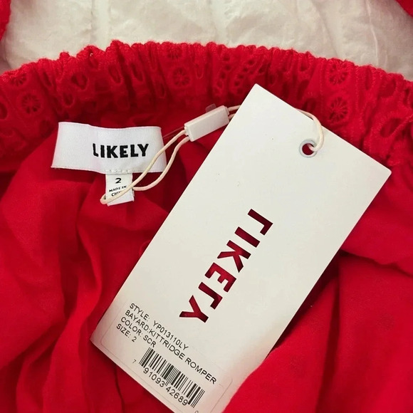 Likely Bayard Kittridge red lace off the shoulder romper - Picture 5 of 11